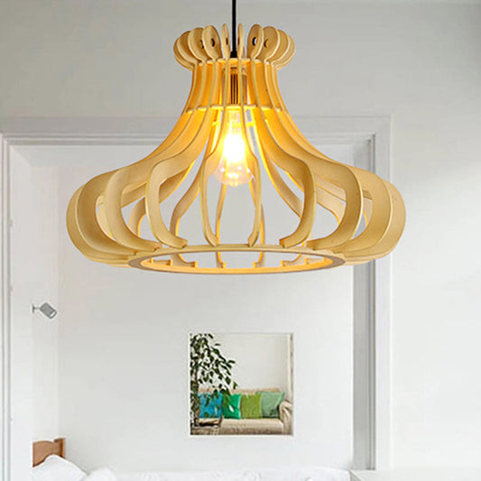 Contemporary Onion Shaped Pendant Lighting Wood 1 Light Bedroom Hanging Lamp in Beige Clearhalo 'Ceiling Lights' 'Modern Pendants' 'Modern' 'Pendant Lights' 'Pendants' Lighting' 138912