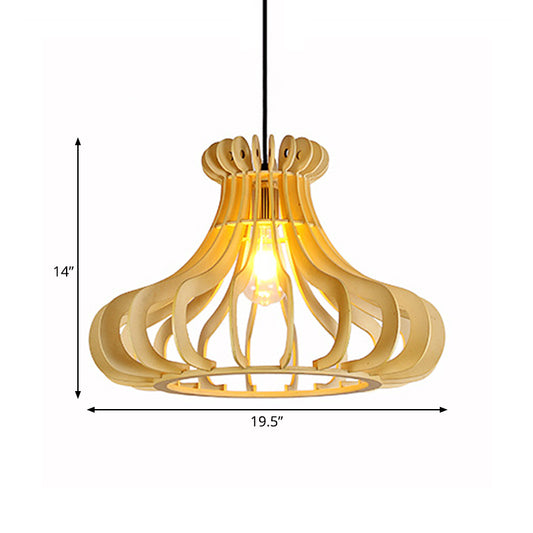 Contemporary Onion Shaped Pendant Lighting Wood 1 Light Bedroom Hanging Lamp in Beige Clearhalo 'Ceiling Lights' 'Modern Pendants' 'Modern' 'Pendant Lights' 'Pendants' Lighting' 138915