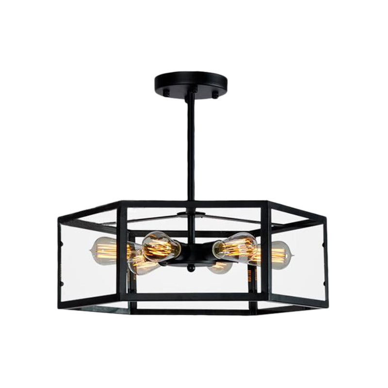 6 Bulbs Semi Flush Mount Vintage Geometric Clear Glass Ceiling Light in Black for Kitchen Clearhalo 'Ceiling Lights' 'Close To Ceiling Lights' 'Close to ceiling' 'Semi-flushmount' Lighting' 138953