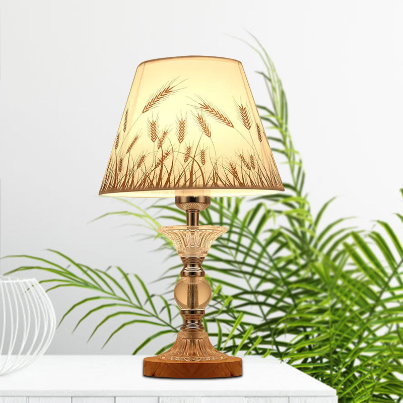 1-Bulb Spikelet Pattern Conic Table Lamp Countryside White Fabric Night Light with Chrome Column Base Clearhalo 'Lamps' 'Table Lamps' Lighting' 1389717