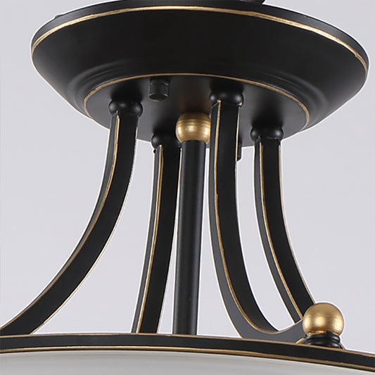 One Light Domed Semi Flush Light Vintage Black White Glass Lighting Fixture for Corridor Clearhalo 'Ceiling Lights' 'Close To Ceiling Lights' 'Close to ceiling' 'Glass shade' 'Glass' 'Semi-flushmount' Lighting' 139064