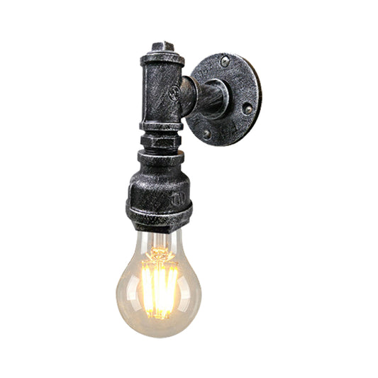 1 Light Iron Wall Sconce Lighting Industrial Black/Aged Silver Bare Bulb Indoor Wall Mounted Lamp with Water Pipe Clearhalo 'Art deco wall lights' 'Cast Iron' 'Glass' 'Industrial wall lights' 'Industrial' 'Middle century wall lights' 'Modern' 'Rustic wall lights' 'Tiffany' 'Traditional wall lights' 'Wall Lamps & Sconces' 'Wall Lights' Lighting' 139081