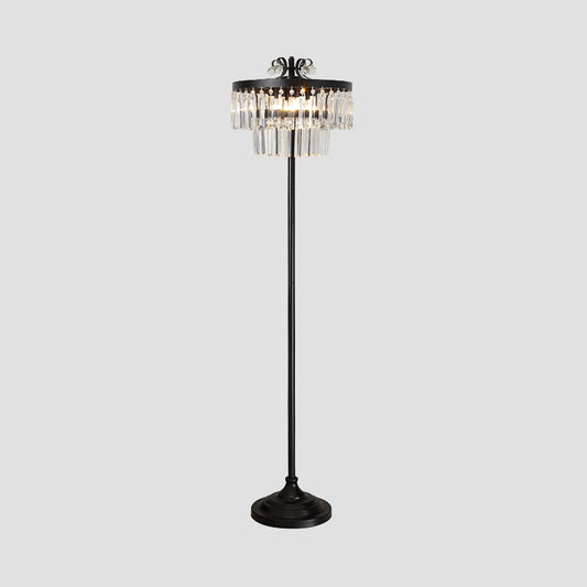 Crystal Black Standing Floor Lamp 2-Teir Drum 1 Blub Contemporary Standing light Clearhalo 'Floor Lamps' 'Lamps' Lighting' 1391139