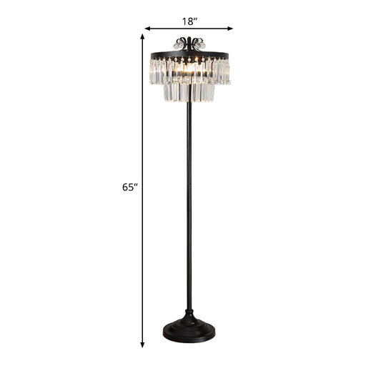 Crystal Black Standing Floor Lamp 2-Teir Drum 1 Blub Contemporary Standing light Clearhalo 'Floor Lamps' 'Lamps' Lighting' 1391140
