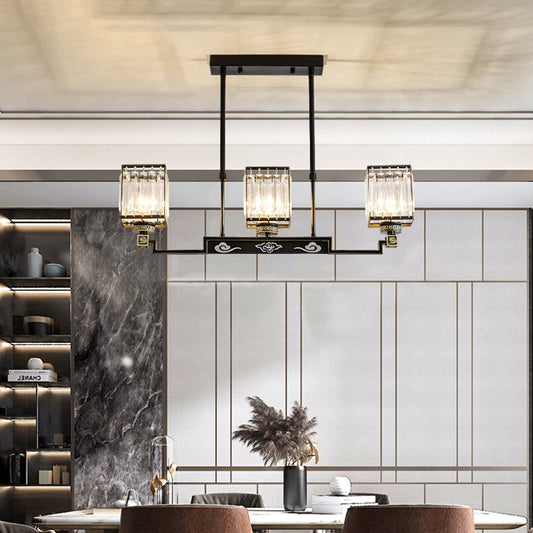 3 Heads Crystal Island Chandelier Light Traditional Black Square Dinning Room Island Lamp Clearhalo 'Ceiling Lights' 'Island Lights' Lighting' 1391142