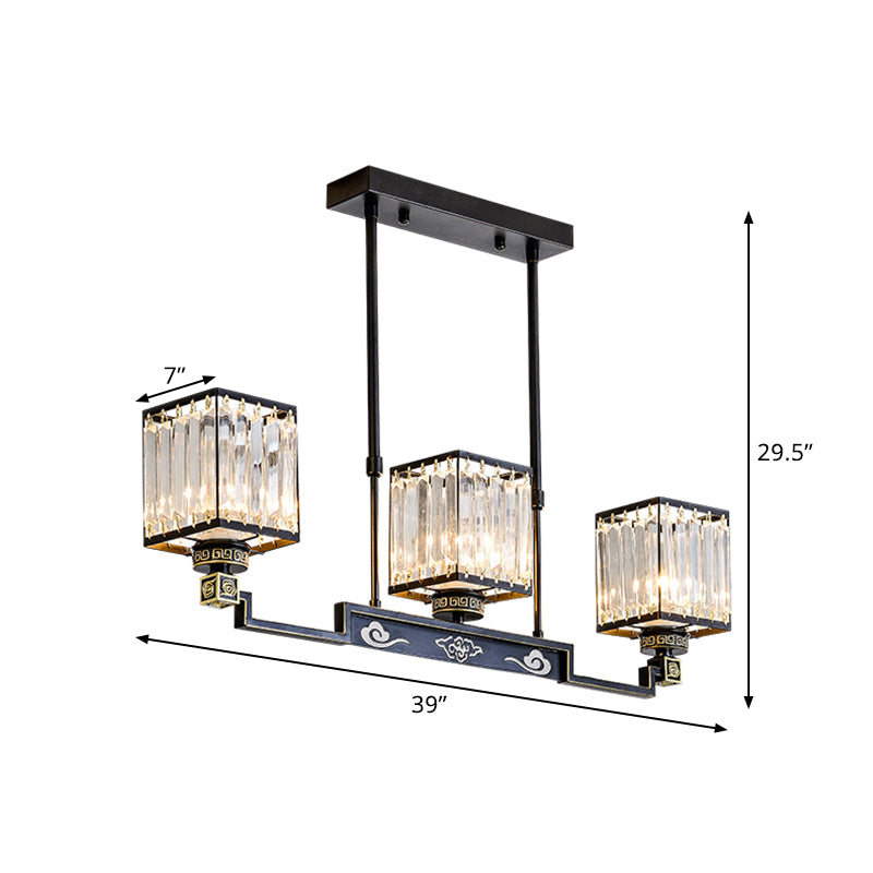 3 Heads Crystal Island Chandelier Light Traditional Black Square Dinning Room Island Lamp Clearhalo 'Ceiling Lights' 'Island Lights' Lighting' 1391144