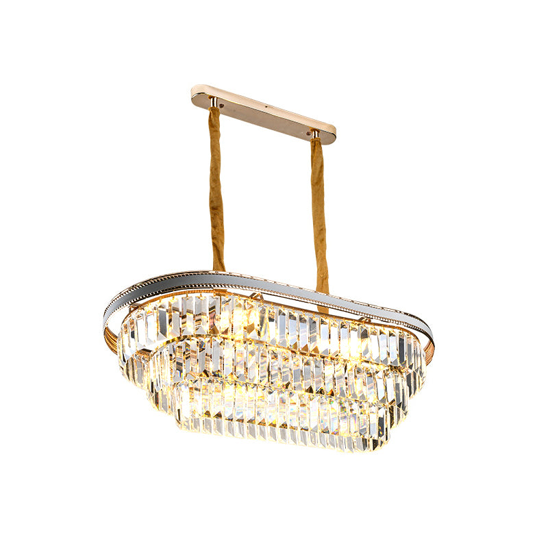 3-Tier Oval Island Pendant Light Contemporary Clear Crystal 8 Heads Living Room Hanging Lamp Clearhalo 'Ceiling Lights' 'Island Lights' Lighting' 1391146