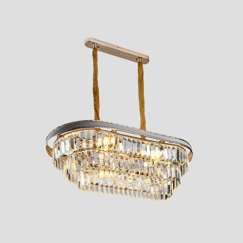 3-Tier Oval Island Pendant Light Contemporary Clear Crystal 8 Heads Living Room Hanging Lamp Clearhalo 'Ceiling Lights' 'Island Lights' Lighting' 1391147