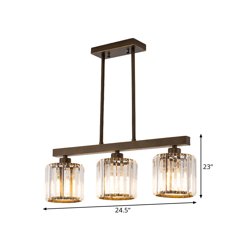 Clear Crystal Cylindrical Island Chandelier Traditional 3 Bulbs Dinning Room Hanging Light in Black Clearhalo 'Ceiling Lights' 'Island Lights' Lighting' 1391152