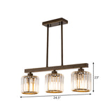 Clear Crystal Cylindrical Island Chandelier Traditional 3 Bulbs Dinning Room Hanging Light in Black Clearhalo 'Ceiling Lights' 'Island Lights' Lighting' 1391152