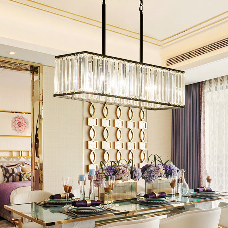 Rectangular Clear Crystal Island Pendant Modern 5 Bulbs Black Suspension Light for Dining Room Clear Clearhalo 'Ceiling Lights' 'Island Lights' Lighting' 1391153