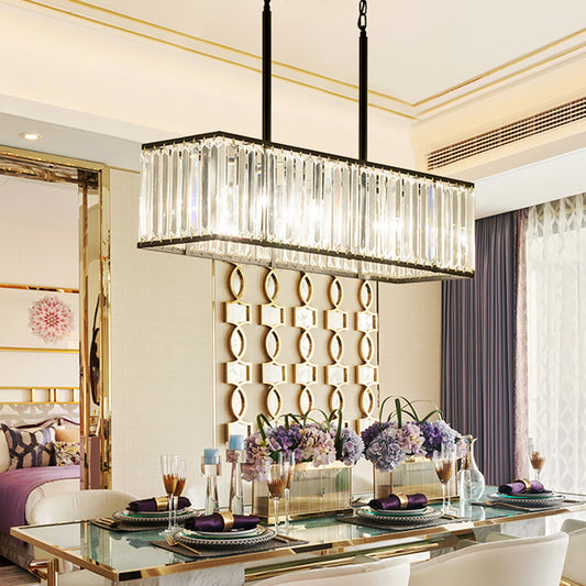 Rectangular Clear Crystal Island Pendant Modern 5 Bulbs Black Suspension Light for Dining Room Clear Clearhalo 'Ceiling Lights' 'Island Lights' Lighting' 1391153