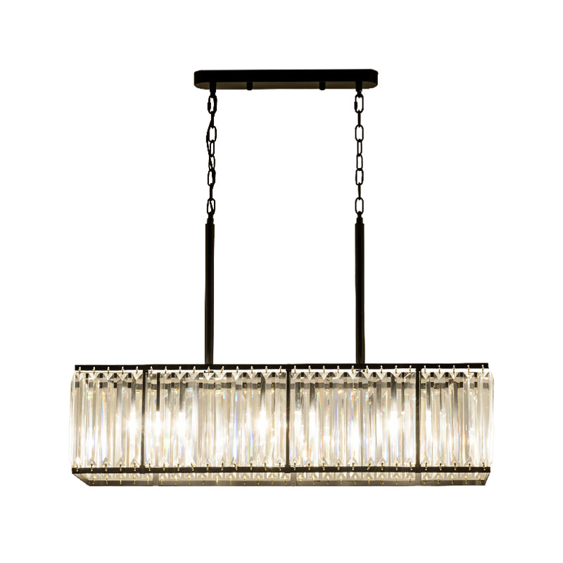 Rectangular Clear Crystal Island Pendant Modern 5 Bulbs Black Suspension Light for Dining Room Clearhalo 'Ceiling Lights' 'Island Lights' Lighting' 1391155