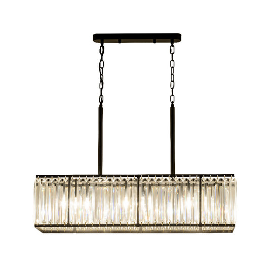 Rectangular Clear Crystal Island Pendant Modern 5 Bulbs Black Suspension Light for Dining Room Clearhalo 'Ceiling Lights' 'Island Lights' Lighting' 1391155