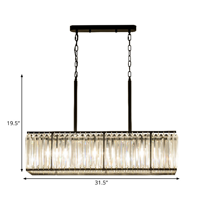 Rectangular Clear Crystal Island Pendant Modern 5 Bulbs Black Suspension Light for Dining Room Clearhalo 'Ceiling Lights' 'Island Lights' Lighting' 1391156