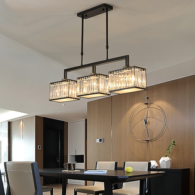 Cubic Dinning Hall Island Light Fixture Contemporary Crystal 3 Bulbs Black Chandelier Lamp Clearhalo 'Ceiling Lights' 'Island Lights' Lighting' 1391158