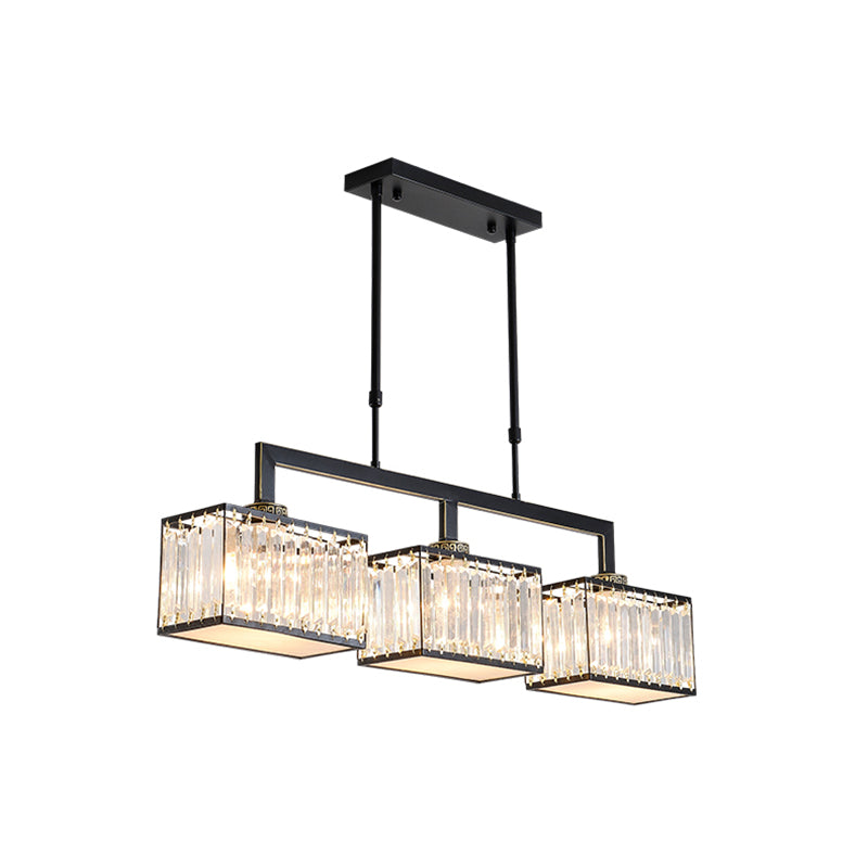 Cubic Dinning Hall Island Light Fixture Contemporary Crystal 3 Bulbs Black Chandelier Lamp Clearhalo 'Ceiling Lights' 'Island Lights' Lighting' 1391159