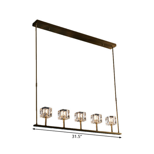 Gold 5 Heads Hanging Island Light Modern Crystal Square Pendant Lighting Fixture over Dining Table Clearhalo 'Ceiling Lights' 'Island Lights' Lighting' 1391164