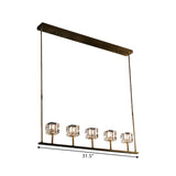 Gold 5 Heads Hanging Island Light Modern Crystal Square Pendant Lighting Fixture over Dining Table Clearhalo 'Ceiling Lights' 'Island Lights' Lighting' 1391164