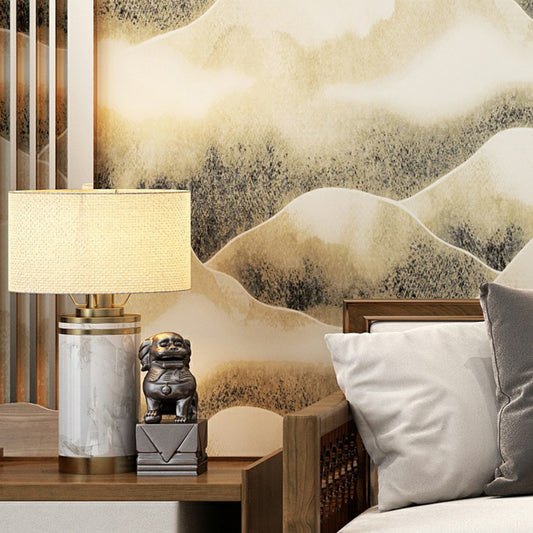 Soft Color Mountain Ranges Wallpaper Moisture Resistant Wall Covering for Bedroom Yellow Clearhalo 'Modern wall decor' 'Modern' 'Wallpaper' Wall Decor' 1391165