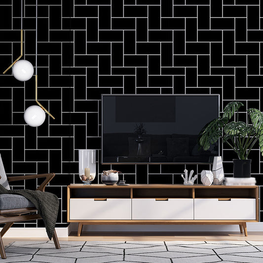 Geometric Net Patterned Wallpaper Modern Smooth Surface Wall Decor in White on Black Black Design 1 Clearhalo 'Modern wall decor' 'Modern' 'Wallpaper' Wall Decor' 1391220