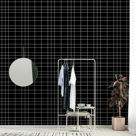 Geometric Net Patterned Wallpaper Modern Smooth Surface Wall Decor in White on Black Black Design 2 Clearhalo 'Modern wall decor' 'Modern' 'Wallpaper' Wall Decor' 1391223