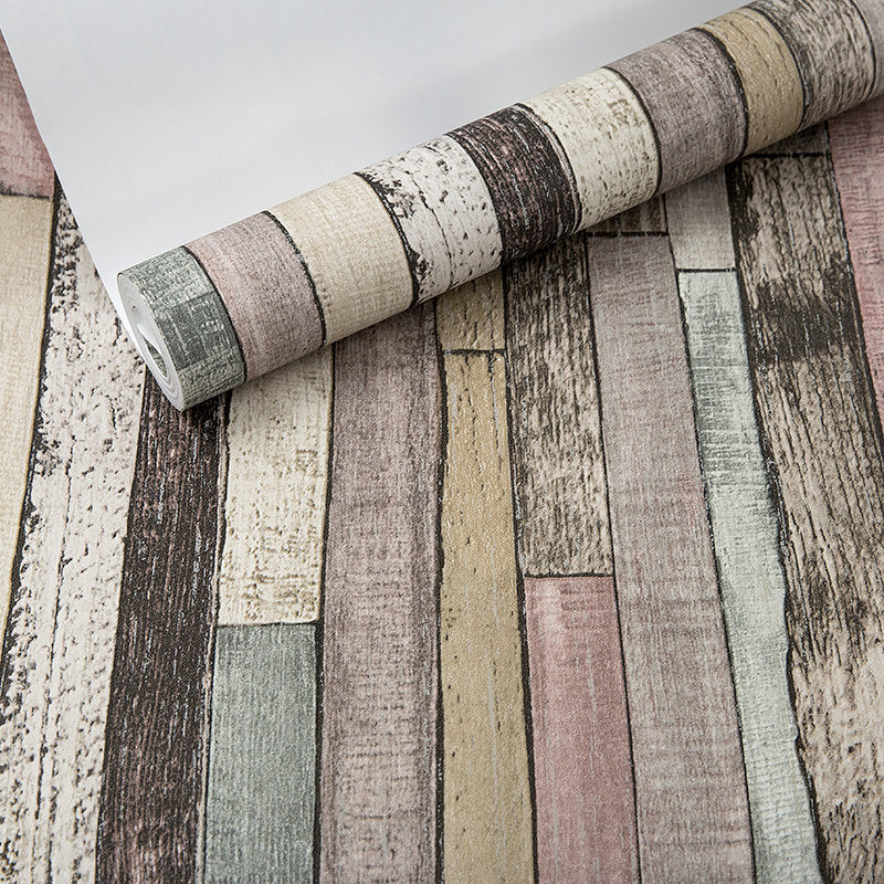 Country Shiplap Wallpaper Non-Woven Fabric Waterproof Dark Color Wall Art for Living Room Clearhalo 'Country wall decor' 'Rustic' 'Wallpaper' Wall Decor' 1391293