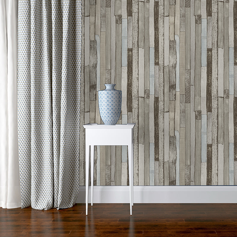 Country Shiplap Wallpaper Non-Woven Fabric Waterproof Dark Color Wall Art for Living Room Pewter Clearhalo 'Country wall decor' 'Rustic' 'Wallpaper' Wall Decor' 1391296