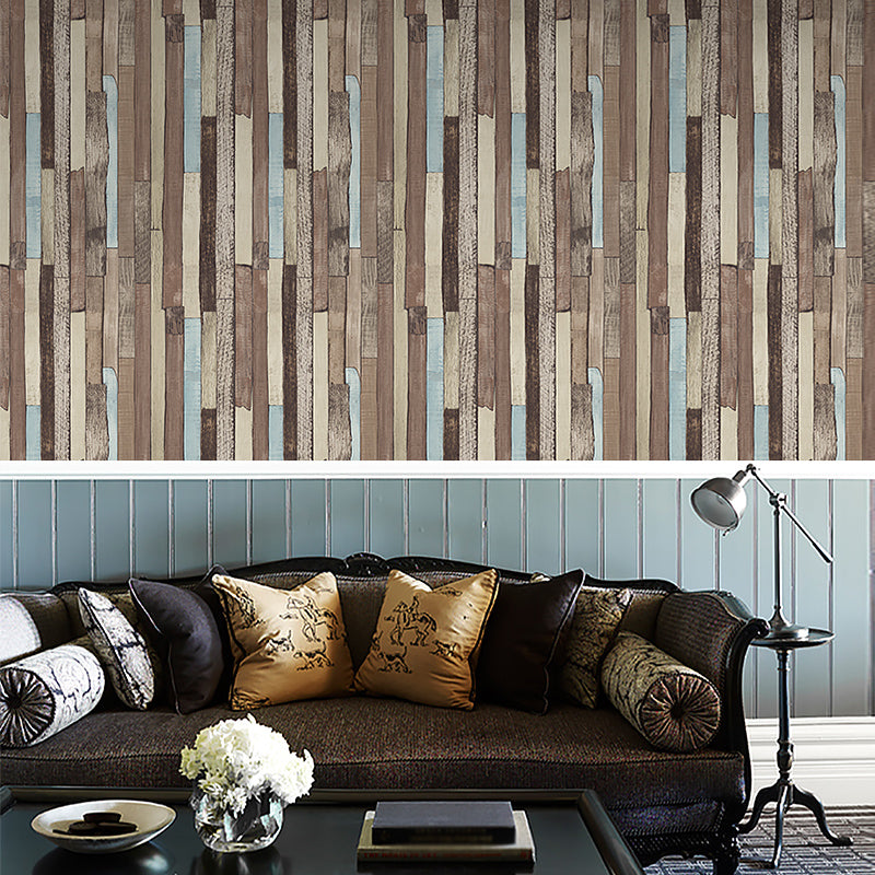 Country Shiplap Wallpaper Non-Woven Fabric Waterproof Dark Color Wall Art for Living Room Ocean Blue Clearhalo 'Country wall decor' 'Rustic' 'Wallpaper' Wall Decor' 1391302