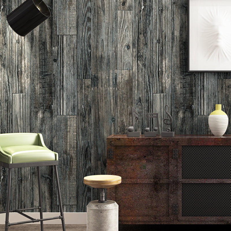 Rural Repurposed Wood Wallpaper for Restaurant 33' x 20.5" Wall Art in Dark Color Dark Blue-Gray Clearhalo 'Country wall decor' 'Rustic' 'Wallpaper' Wall Decor' 1391329