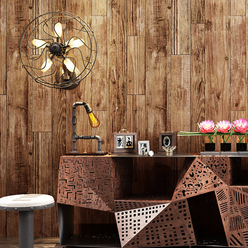 Rural Repurposed Wood Wallpaper for Restaurant 33' x 20.5" Wall Art in Dark Color Brown Clearhalo 'Country wall decor' 'Rustic' 'Wallpaper' Wall Decor' 1391332