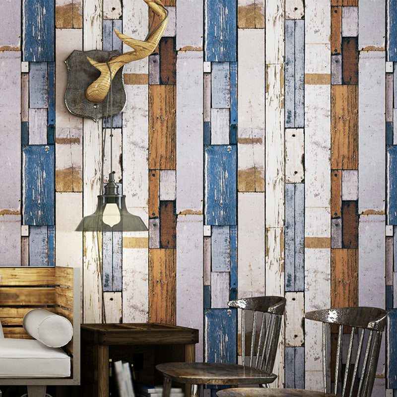 PVC Washable Wallpaper Countryside Repurposed Wood Planks Wall Covering for Living Room Navy Clearhalo 'Country wall decor' 'Rustic' 'Wallpaper' Wall Decor' 1391344