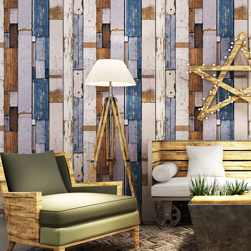 PVC Washable Wallpaper Countryside Repurposed Wood Planks Wall Covering for Living Room Clearhalo 'Country wall decor' 'Rustic' 'Wallpaper' Wall Decor' 1391345