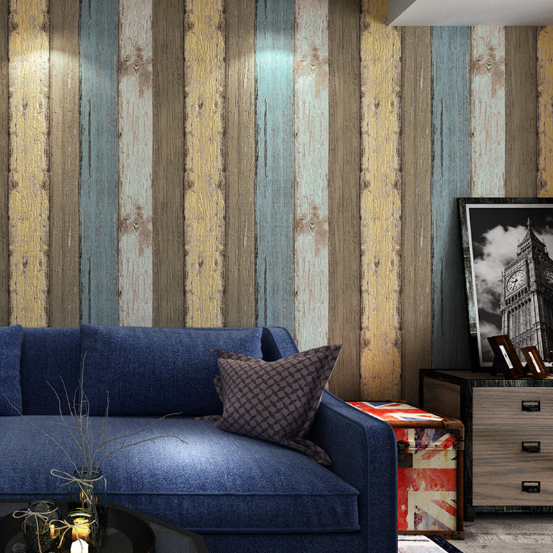 Colorful Wood Planks Wallpaper Roll Stain-Resistant Country Style Living Room Wall Decor Antique Blue Clearhalo 'Country wall decor' 'Rustic' 'Wallpaper' Wall Decor' 1391370