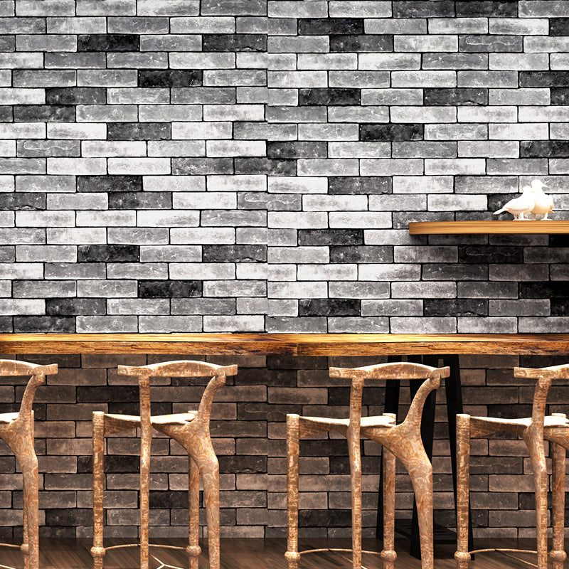 Brick Effect Wallpaper Countryside Moisture Resistant Restaurant Wall Covering, 57.1-sq ft Grey Clearhalo 'Industrial wall decor' 'Industrial' 'Wallpaper' Wall Decor' 1391390