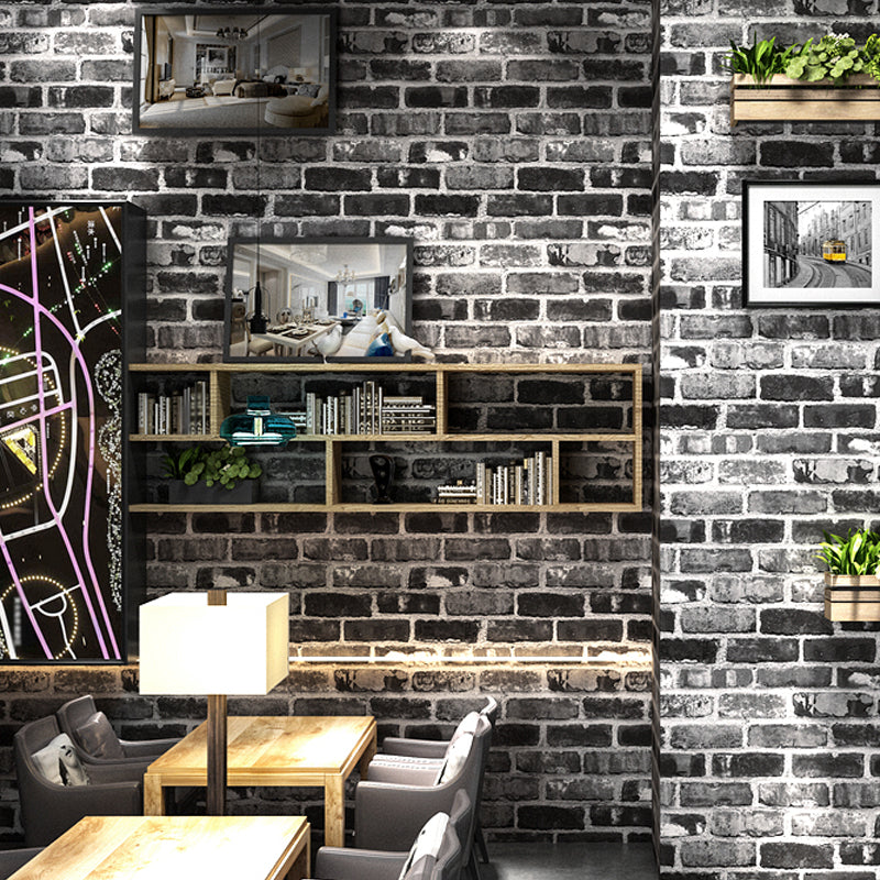 Industrial Brick Wallpaper Roll Dark Color Dining Room Wall Decor, 33' L x 20.5" W Dark Gray Clearhalo 'Industrial wall decor' 'Industrial' 'Wallpaper' Wall Decor' 1391395