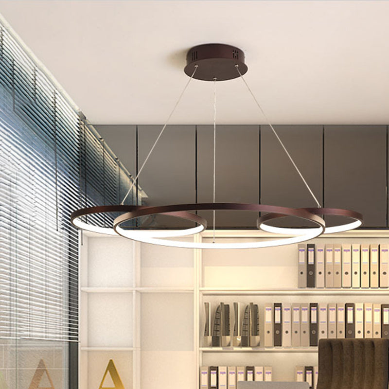 Coffee 3-Ring Hanging Chandelier Minimalism Metal LED Suspension Lamp for Drawing Room, Warm/White Light Clearhalo 'Ceiling Lights' 'Chandeliers' 'Modern Chandeliers' 'Modern' Lighting' 1391536