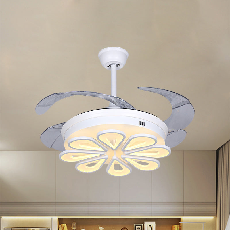 Contemporary Floral Hanging Fan Lamp Acrylic LED White Close to Ceiling Light with 4 Clear Blades, 42" W Clearhalo 'Ceiling Fans with Lights' 'Ceiling Fans' 'Modern Ceiling Fans' 'Modern' Lighting' 1391540