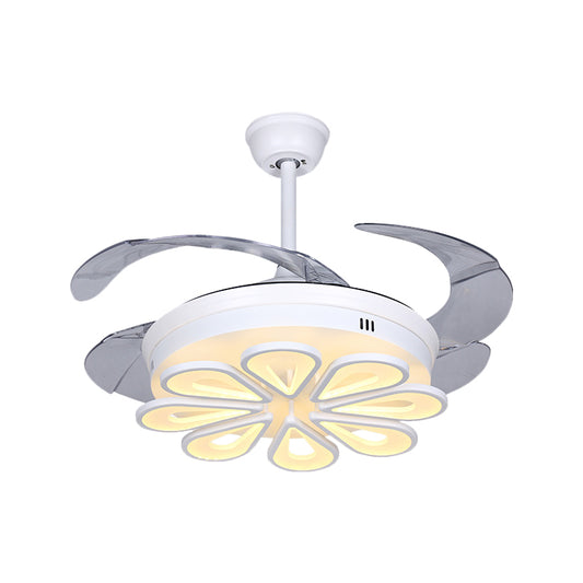 Contemporary Floral Hanging Fan Lamp Acrylic LED White Close to Ceiling Light with 4 Clear Blades, 42" W Clearhalo 'Ceiling Fans with Lights' 'Ceiling Fans' 'Modern Ceiling Fans' 'Modern' Lighting' 1391541