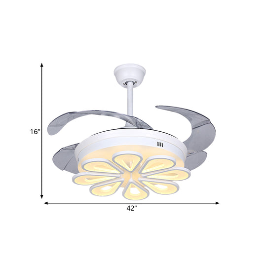 Contemporary Floral Hanging Fan Lamp Acrylic LED White Close to Ceiling Light with 4 Clear Blades, 42" W Clearhalo 'Ceiling Fans with Lights' 'Ceiling Fans' 'Modern Ceiling Fans' 'Modern' Lighting' 1391542