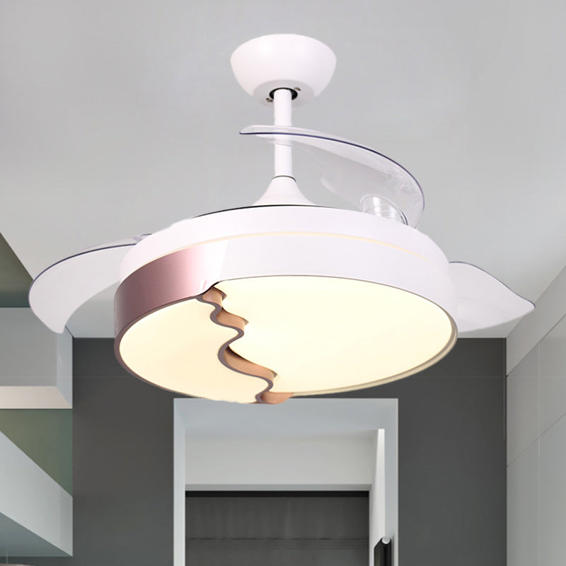42.5" Wide Drum Semi Flush Mount Modernist Acrylic White 4-Blade LED Pendant Fan Light with Wave Design White Clearhalo 'Ceiling Fans with Lights' 'Ceiling Fans' 'Modern Ceiling Fans' 'Modern' Lighting' 1391543