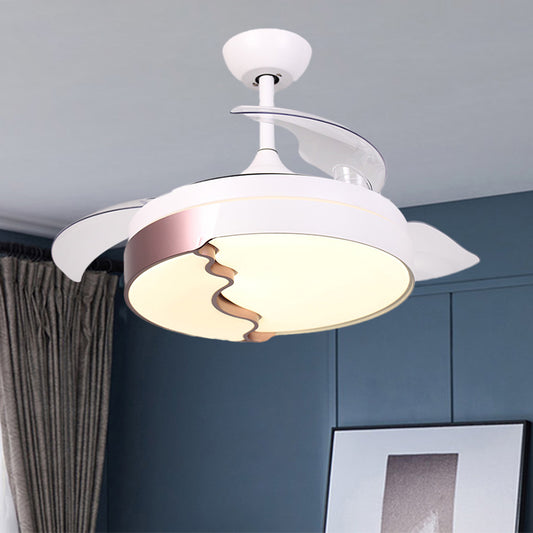 42.5" Wide Drum Semi Flush Mount Modernist Acrylic White 4-Blade LED Pendant Fan Light with Wave Design Clearhalo 'Ceiling Fans with Lights' 'Ceiling Fans' 'Modern Ceiling Fans' 'Modern' Lighting' 1391544