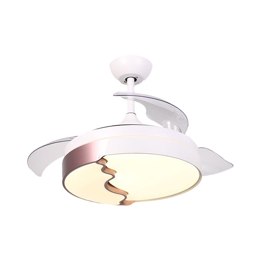 42.5" Wide Drum Semi Flush Mount Modernist Acrylic White 4-Blade LED Pendant Fan Light with Wave Design Clearhalo 'Ceiling Fans with Lights' 'Ceiling Fans' 'Modern Ceiling Fans' 'Modern' Lighting' 1391545