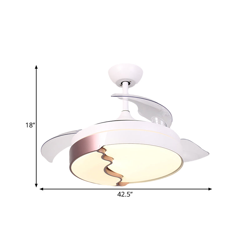 42.5" Wide Drum Semi Flush Mount Modernist Acrylic White 4-Blade LED Pendant Fan Light with Wave Design Clearhalo 'Ceiling Fans with Lights' 'Ceiling Fans' 'Modern Ceiling Fans' 'Modern' Lighting' 1391546