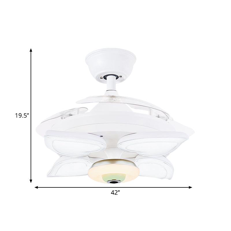 White Loving Heart Ceiling Fan Light Simplicity 42" W 5-Light Acrylic Semi Flush Mount Lighting with 3 Blades Clearhalo 'Ceiling Fans with Lights' 'Ceiling Fans' 'Modern Ceiling Fans' 'Modern' Lighting' 1391550