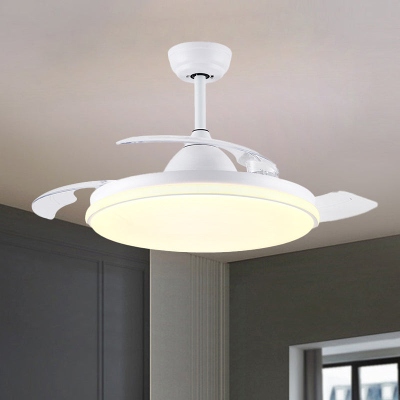 36" Wide Acrylic Circular Semi Flush Light Contemporary White/Black/Gold 3-Blade LED Pendant Fan Lighting for Living Room White Clearhalo 'Ceiling Fans with Lights' 'Ceiling Fans' 'Modern Ceiling Fans' 'Modern' Lighting' 1391551