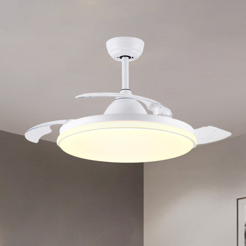 36" Wide Acrylic Circular Semi Flush Light Contemporary White/Black/Gold 3-Blade LED Pendant Fan Lighting for Living Room Clearhalo 'Ceiling Fans with Lights' 'Ceiling Fans' 'Modern Ceiling Fans' 'Modern' Lighting' 1391552