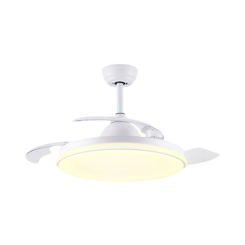 36" Wide Acrylic Circular Semi Flush Light Contemporary White/Black/Gold 3-Blade LED Pendant Fan Lighting for Living Room Clearhalo 'Ceiling Fans with Lights' 'Ceiling Fans' 'Modern Ceiling Fans' 'Modern' Lighting' 1391553