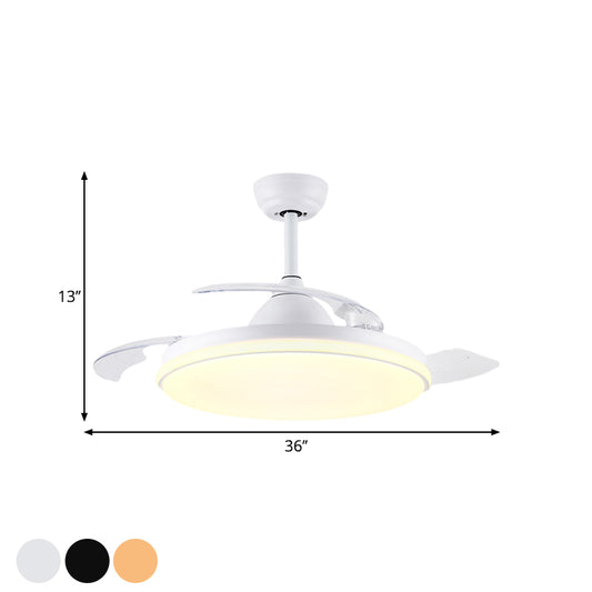 36" Wide Acrylic Circular Semi Flush Light Contemporary White/Black/Gold 3-Blade LED Pendant Fan Lighting for Living Room Clearhalo 'Ceiling Fans with Lights' 'Ceiling Fans' 'Modern Ceiling Fans' 'Modern' Lighting' 1391554