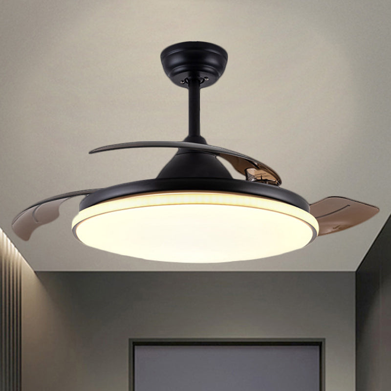 36" Wide Acrylic Circular Semi Flush Light Contemporary White/Black/Gold 3-Blade LED Pendant Fan Lighting for Living Room Black Clearhalo 'Ceiling Fans with Lights' 'Ceiling Fans' 'Modern Ceiling Fans' 'Modern' Lighting' 1391555